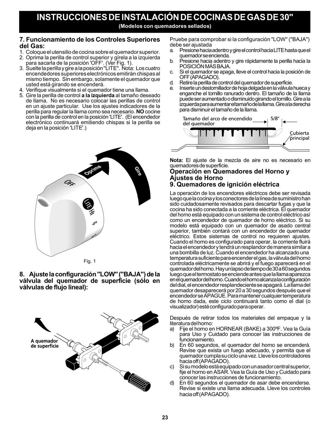 Bosch Appliances HGS5053UC manual Funcionamiento de los Controles Superiores del Gas, Posición MÁS Baja 