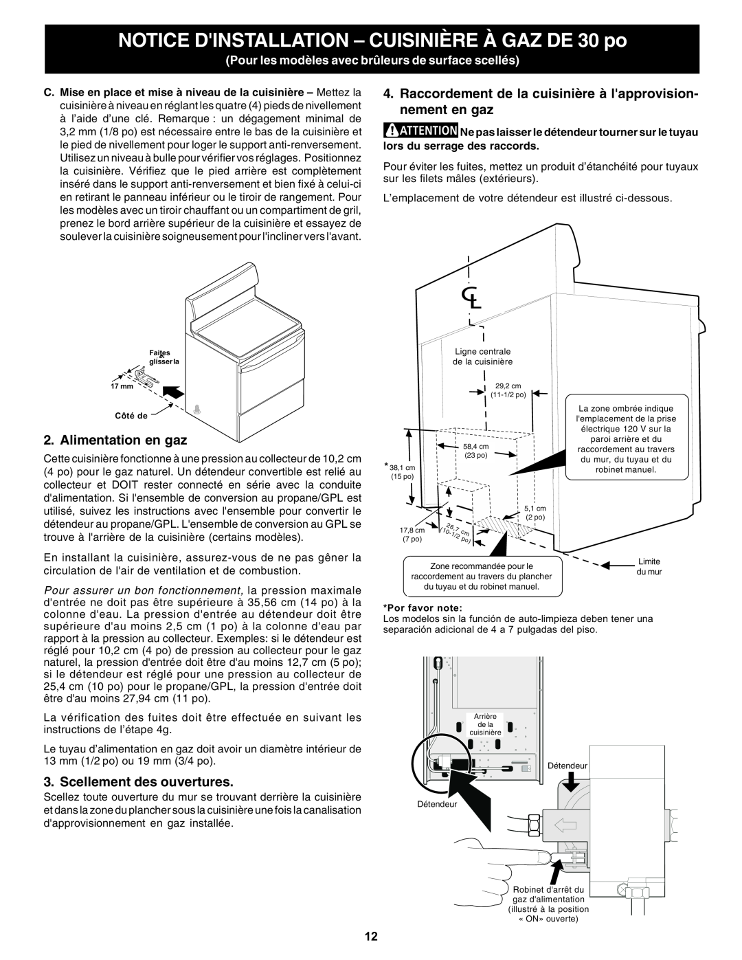 Bosch Appliances HGS5053UC manual Alimentation en gaz, Scellement des ouvertures, Por favor note 