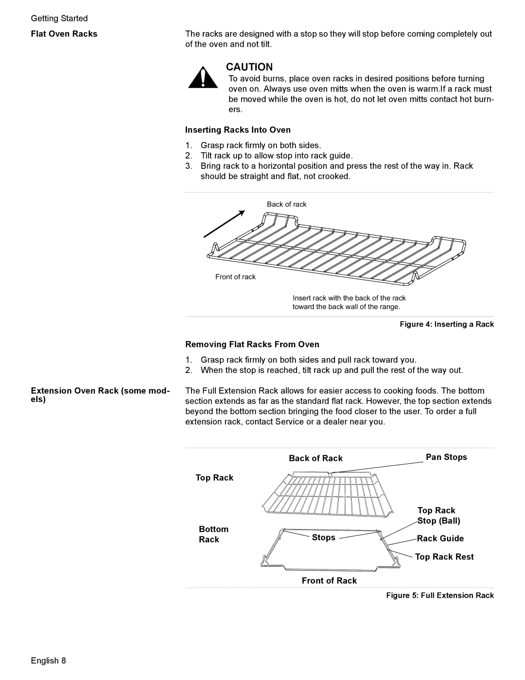 Bosch Appliances HGS7052UC manual Flat Oven Racks, Inserting Racks Into Oven, Extension Oven Rack some mod- els 