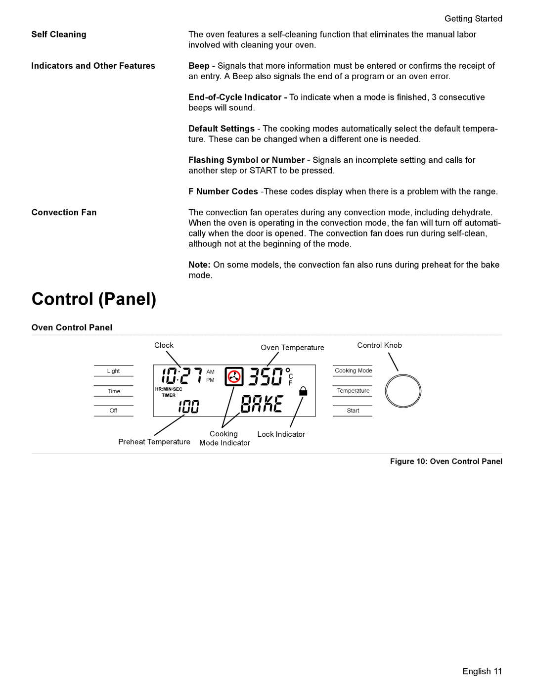 Bosch Appliances HGS7052UC manual Self Cleaning, Indicators and Other Features, Convection Fan, Oven Control Panel 