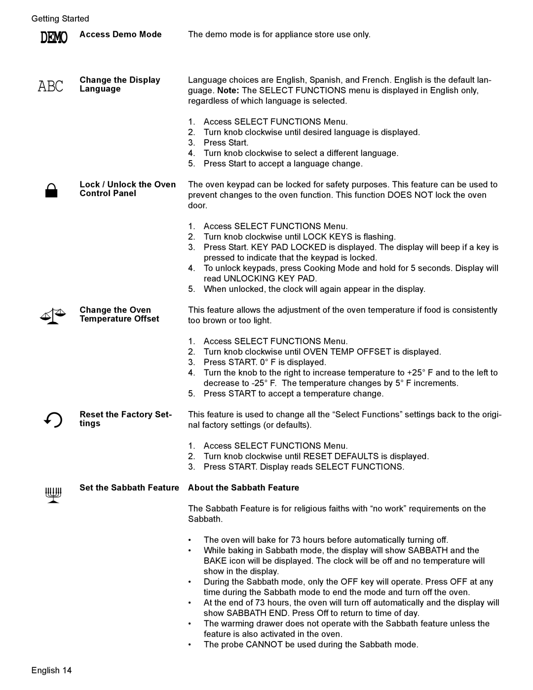 Bosch Appliances HGS7052UC manual About the Sabbath Feature 