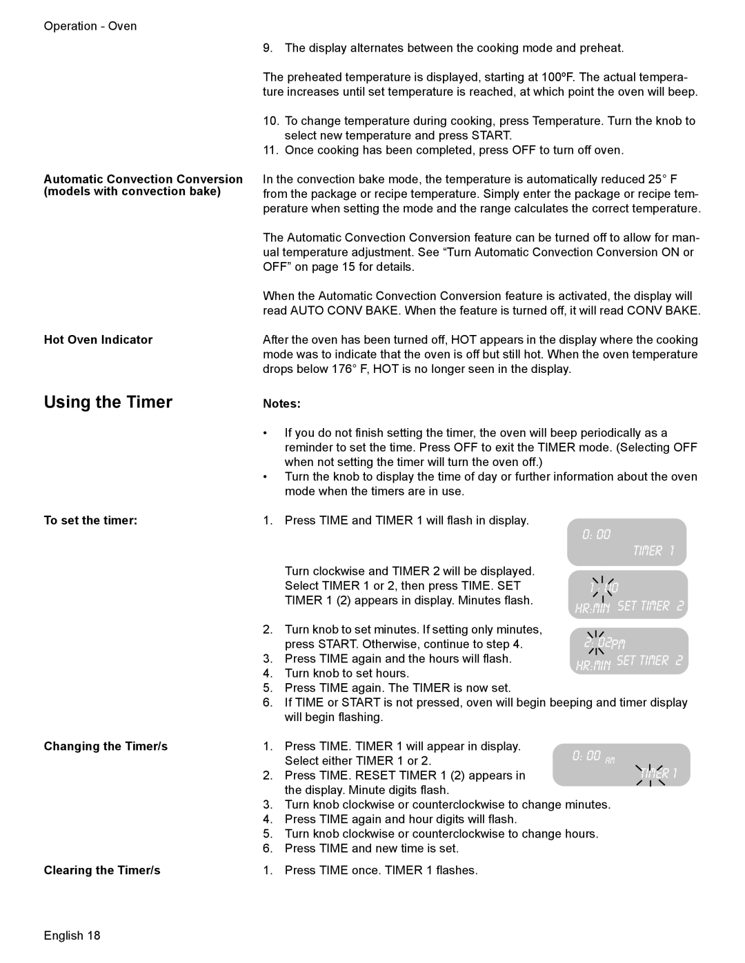 Bosch Appliances HGS7052UC Using the Timer, Changing the Timer/s, Clearing the Timer/s Press Time once. Timer 1 flashes 