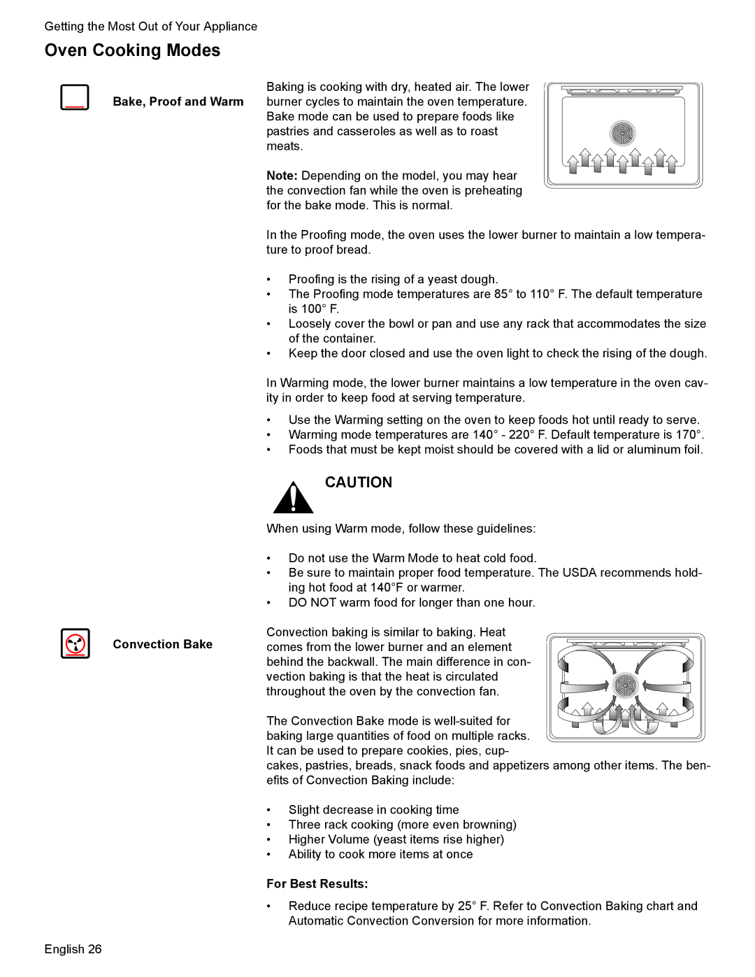 Bosch Appliances HGS7052UC manual Oven Cooking Modes, Convection Bake, For Best Results 