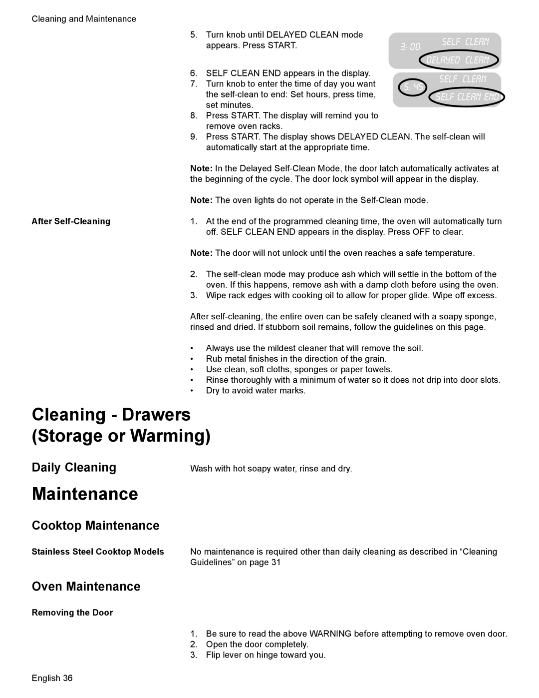 Bosch Appliances HGS7052UC manual Cooktop Maintenance, Oven Maintenance, After Self-Cleaning, Removing the Door 