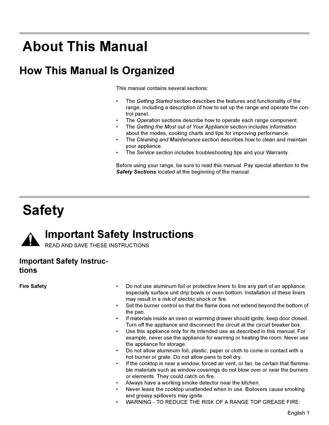 Bosch Appliances HGS7052UC About This Manual, How This Manual Is Organized, Important Safety Instructions, Fire Safety 