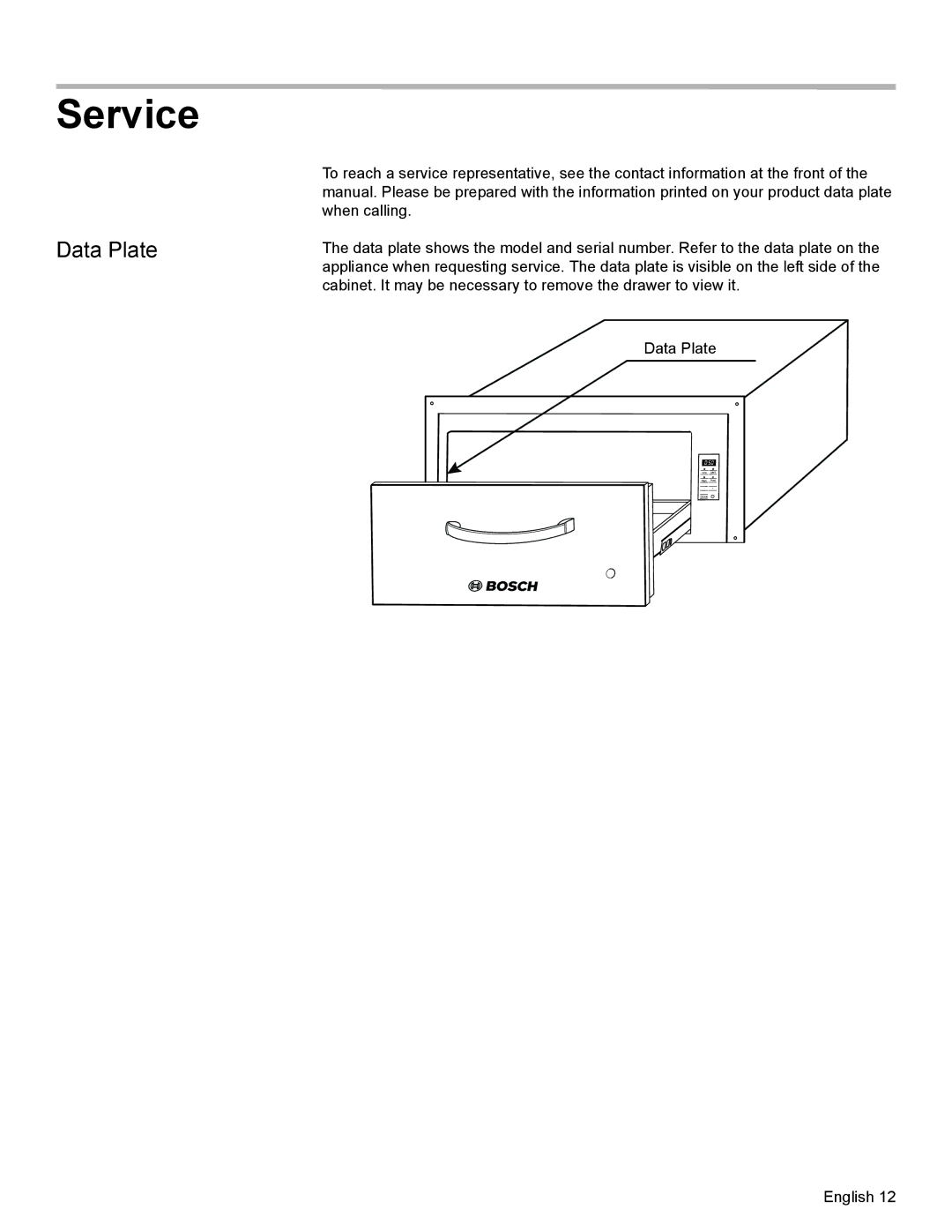 Bosch Appliances HWD30, HWD27 manual Service, Data Plate 