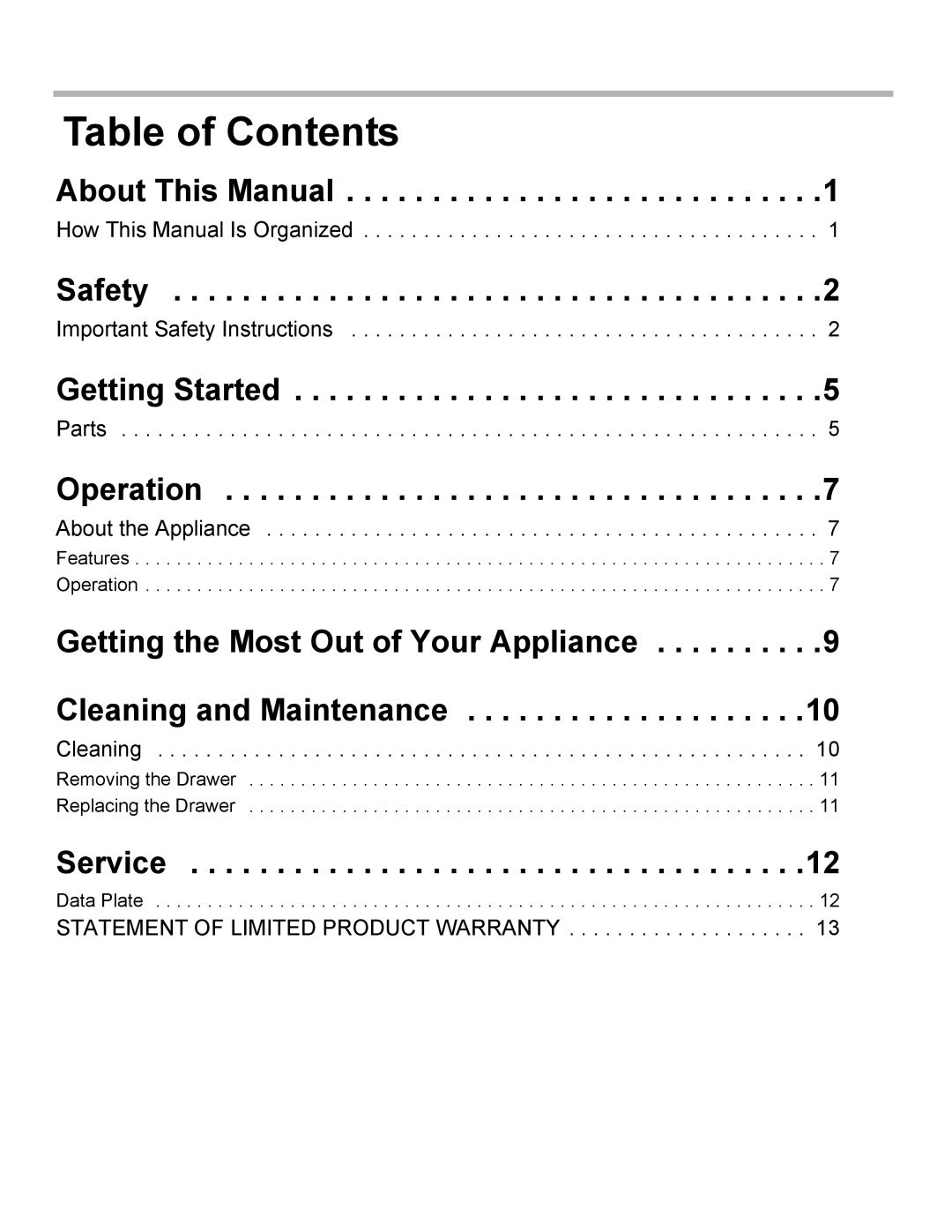 Bosch Appliances HWD27, HWD30 manual Table of Contents 