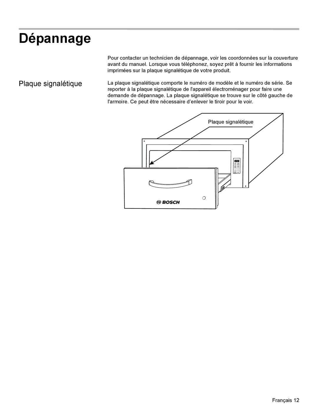 Bosch Appliances HWD30, HWD27 manual Dépannage, Plaque signalétique 