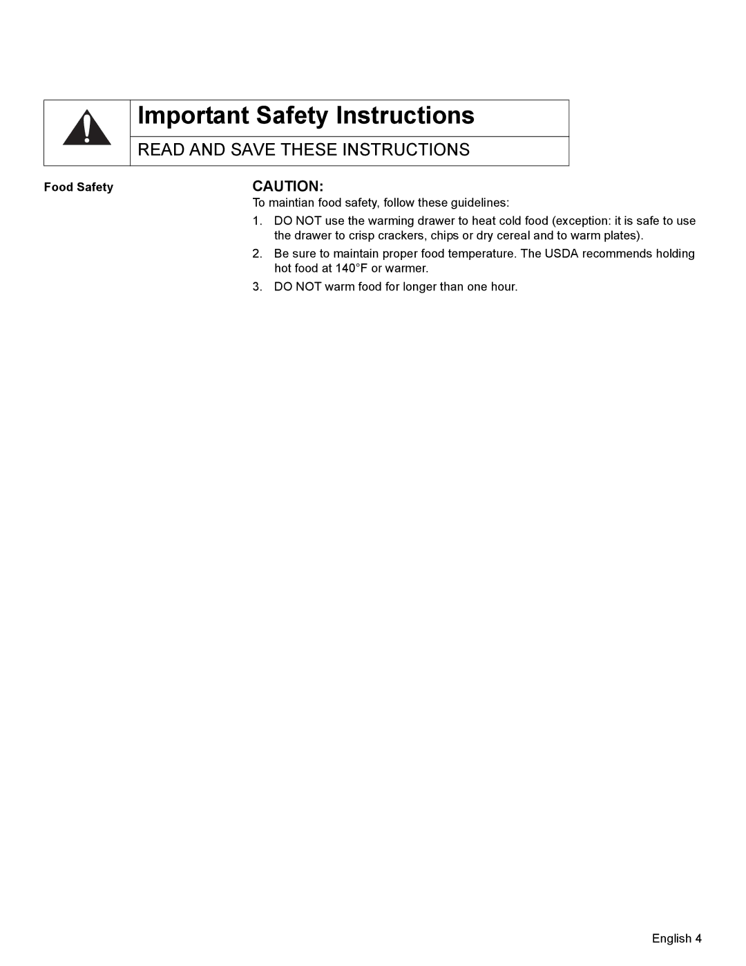 Bosch Appliances HWD30, HWD27 manual Food Safety 