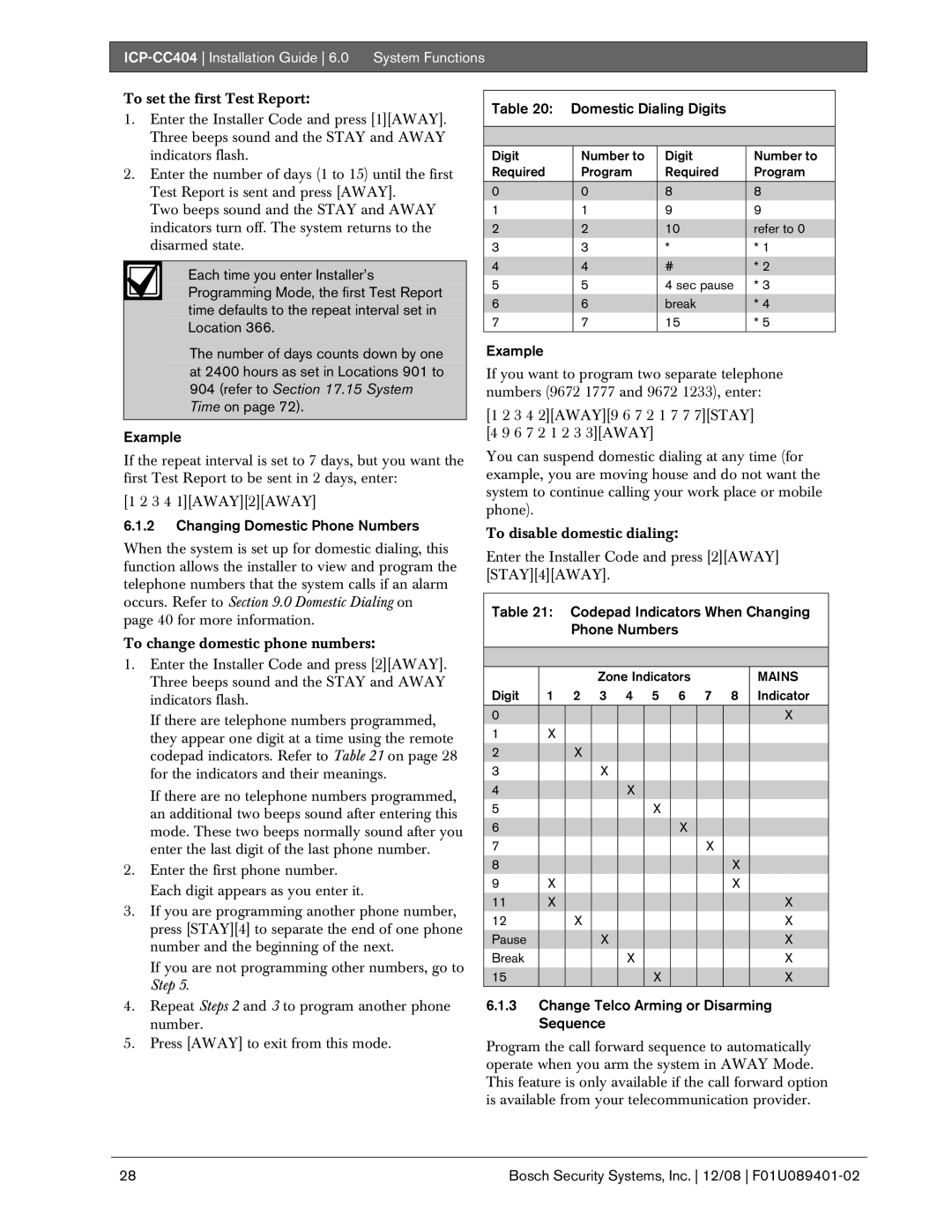 Bosch Appliances ICP-CC404 manual Changing Domestic Phone Numbers, Domestic Dialing Digits 