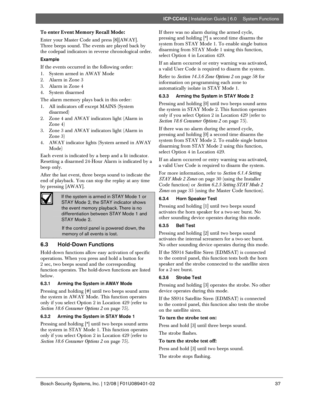 Bosch Appliances ICP-CC404 manual Hold-Down Functions 