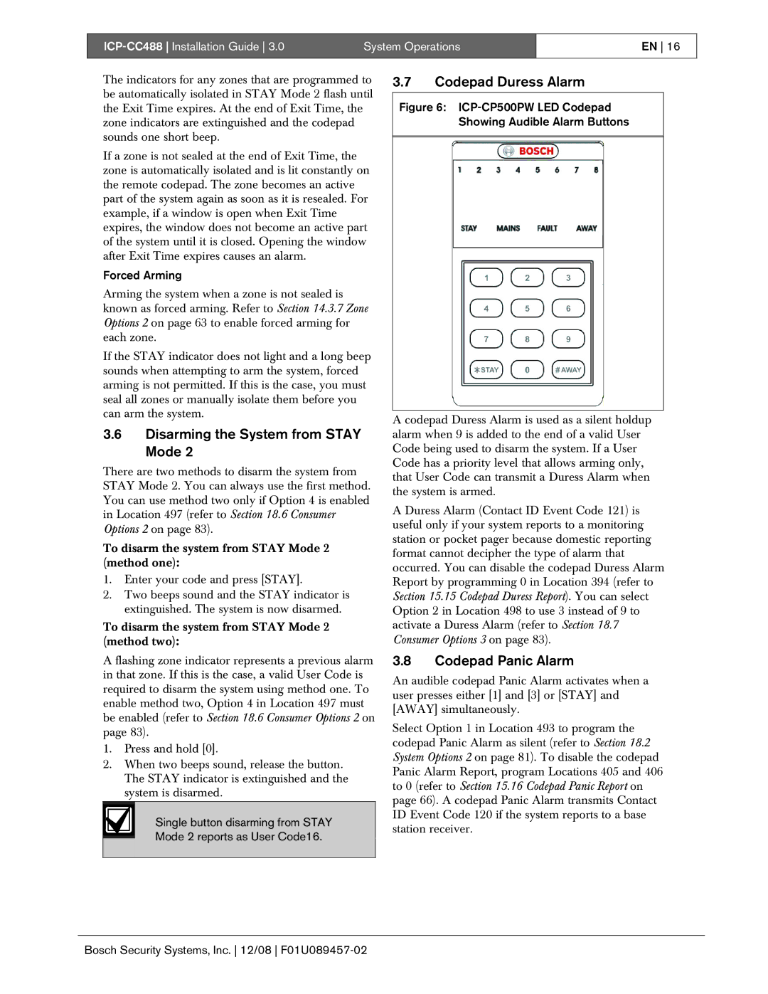 Bosch Appliances ICP-CC488 manual Codepad Duress Alarm, Codepad Panic Alarm 