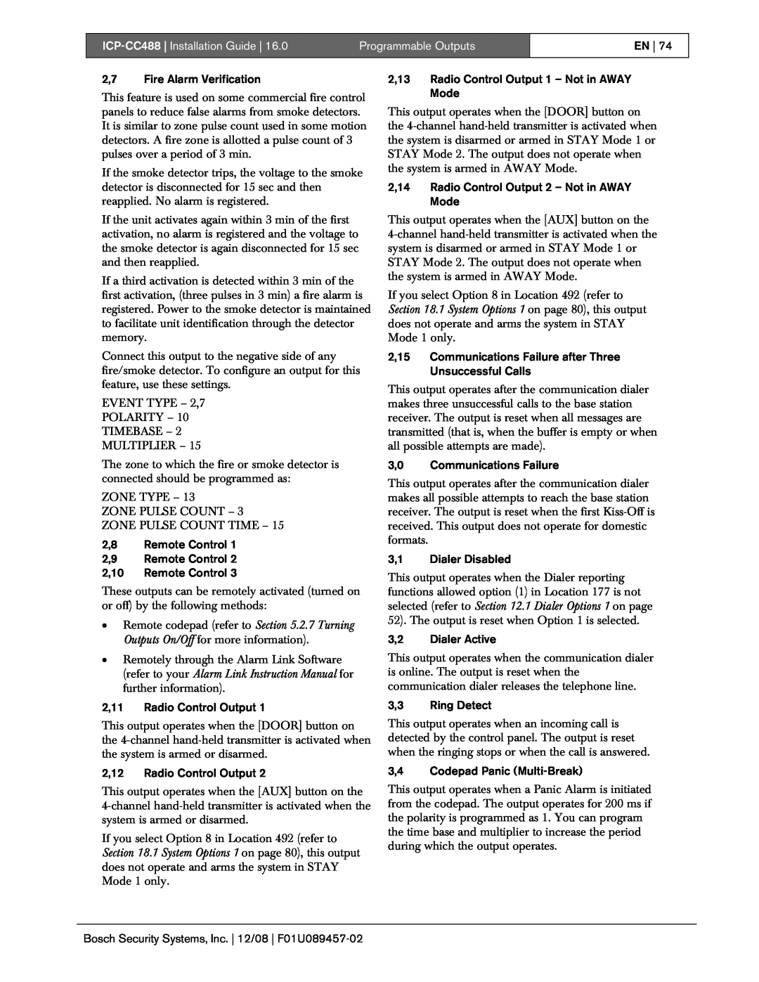 Bosch Appliances manual ICP-CC488 Installation Guide, Programmable Outputs, En 