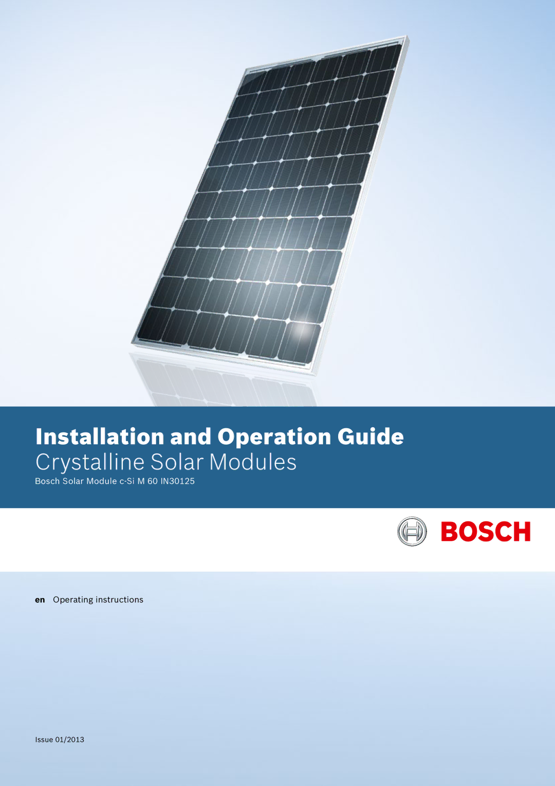 Bosch Appliances installation and operation guide Bosch Solar Module c-Si M 60 IN30125, En Operating instructions 