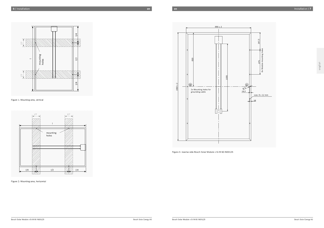 Bosch Appliances IN30125 installation and operation guide Installation, Mounting holes 