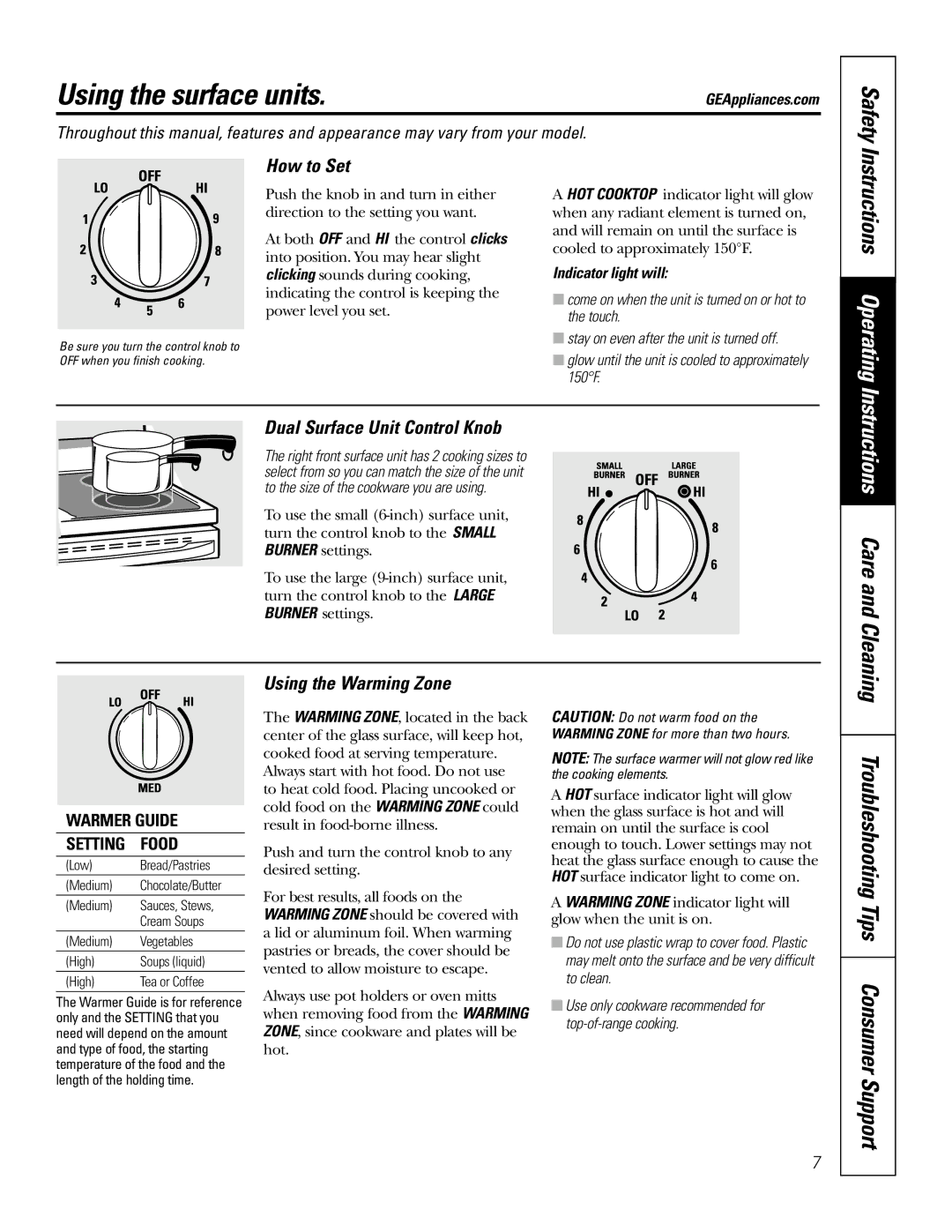 Bosch Appliances JBP80 owner manual Using the surface units, Safety, Instructions Operating, Instructions Care and Cleaning 