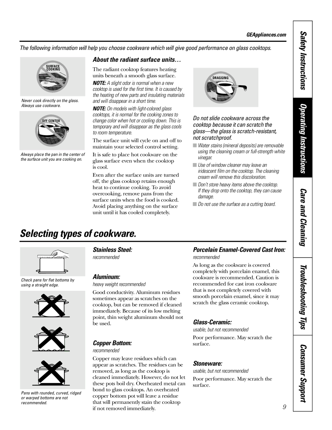 Bosch Appliances JBP80 owner manual Selecting types of cookware, Troubleshooting Tips Consumer Support 