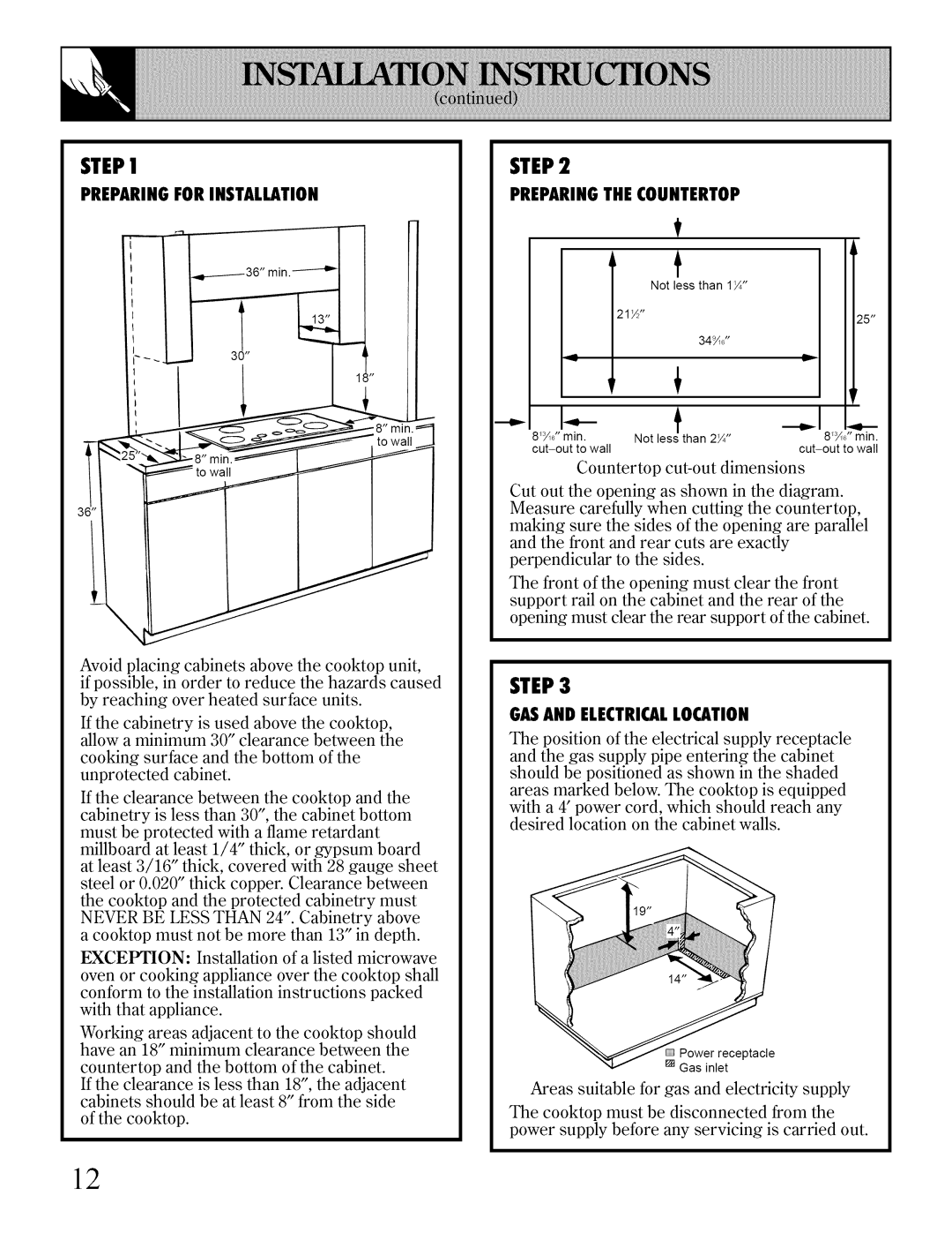 Bosch Appliances JGP641, JGP640 Step, Preparingforinstallation, Preparingthecountertop, Gasand Electricallocation 