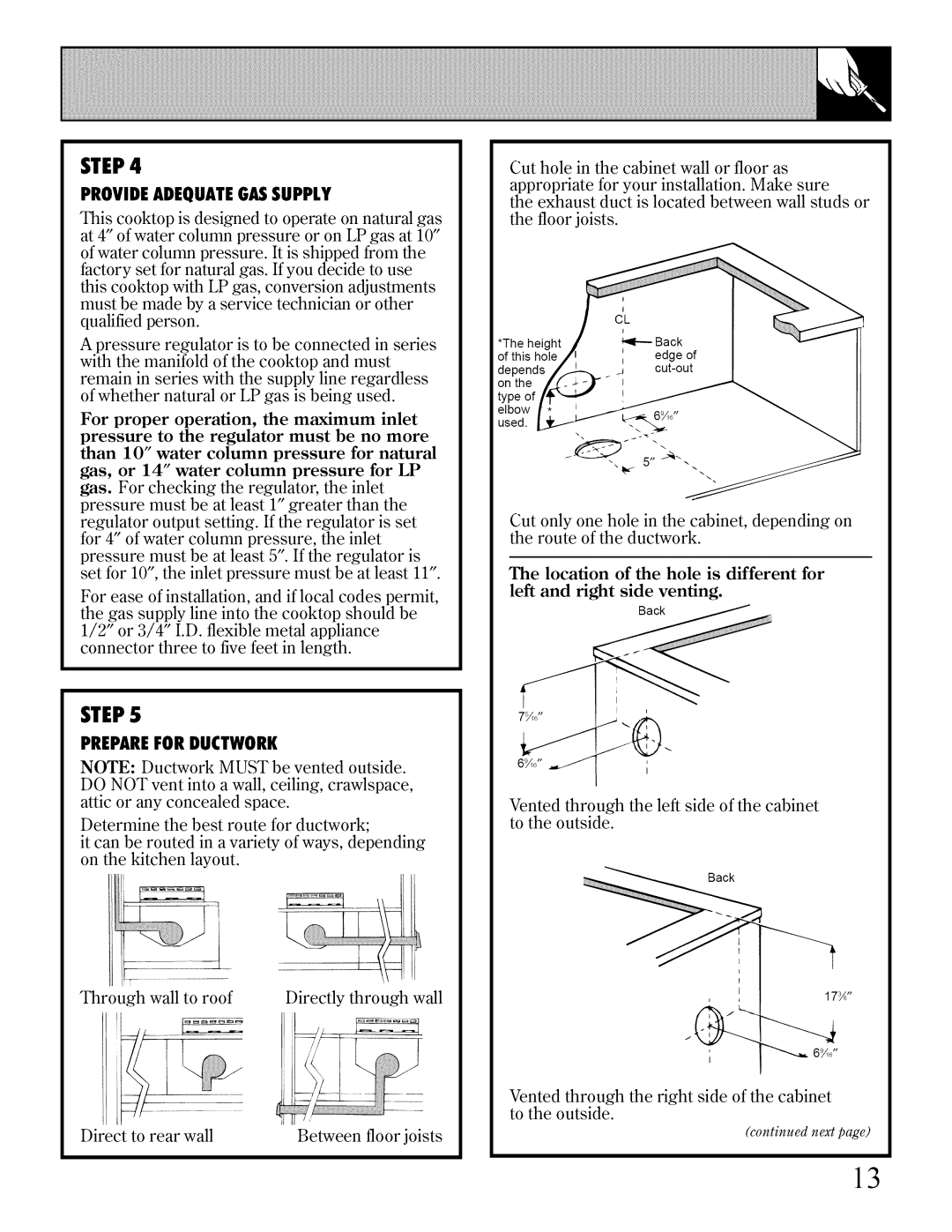 Bosch Appliances JGP640 Provideadequategassupply, Preparefor Ductwork, Appropriate for your installation. Make sure 