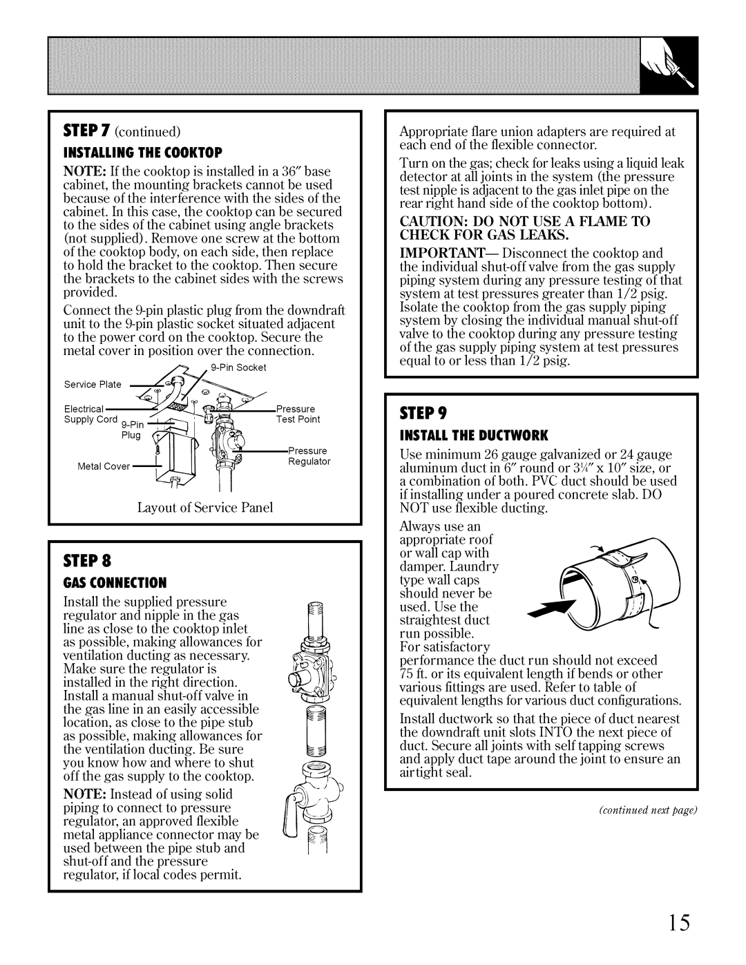 Bosch Appliances JGP640, JGP641 installation instructions Gasconnection, Installthe Ductwork 