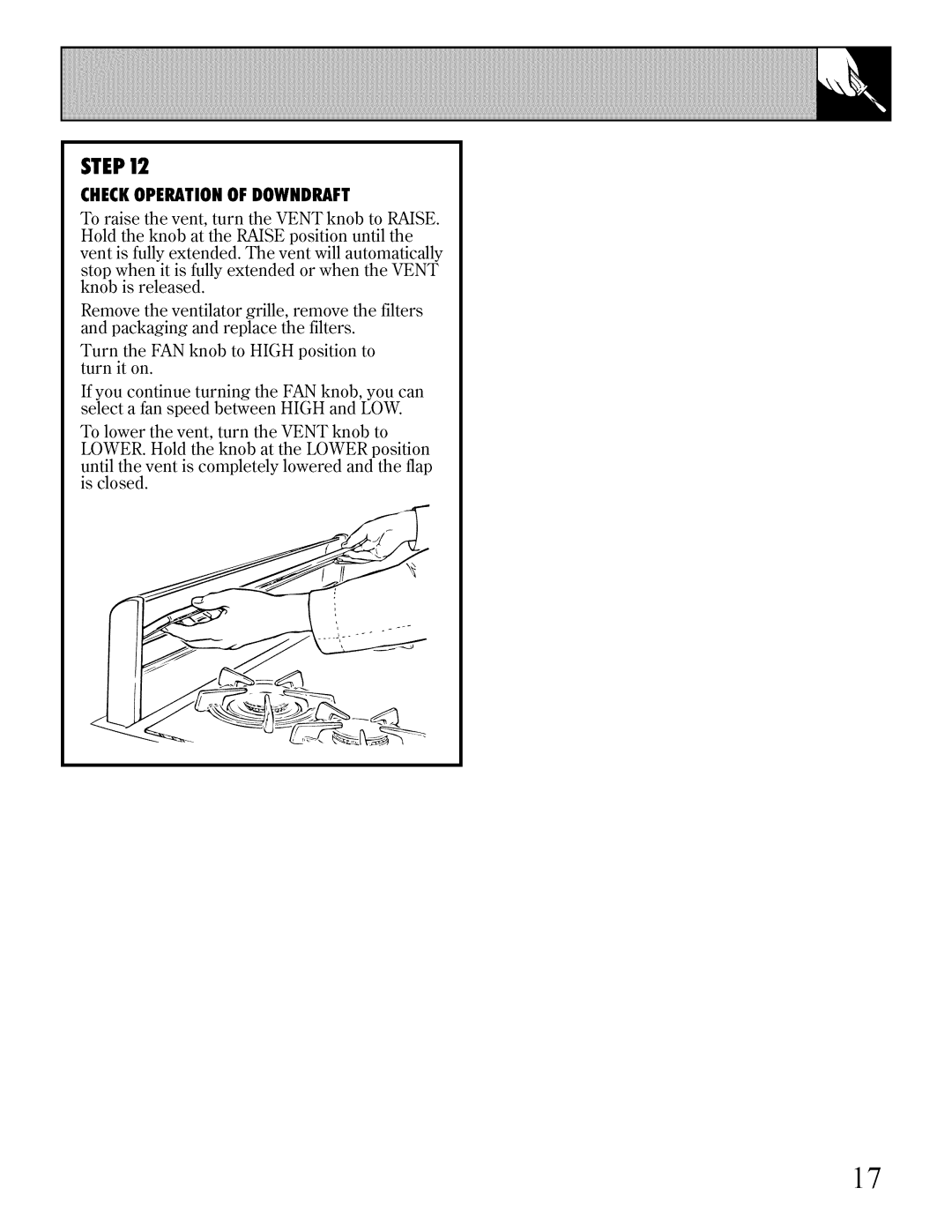 Bosch Appliances JGP640, JGP641 installation instructions Checkoperationof Downdraft 