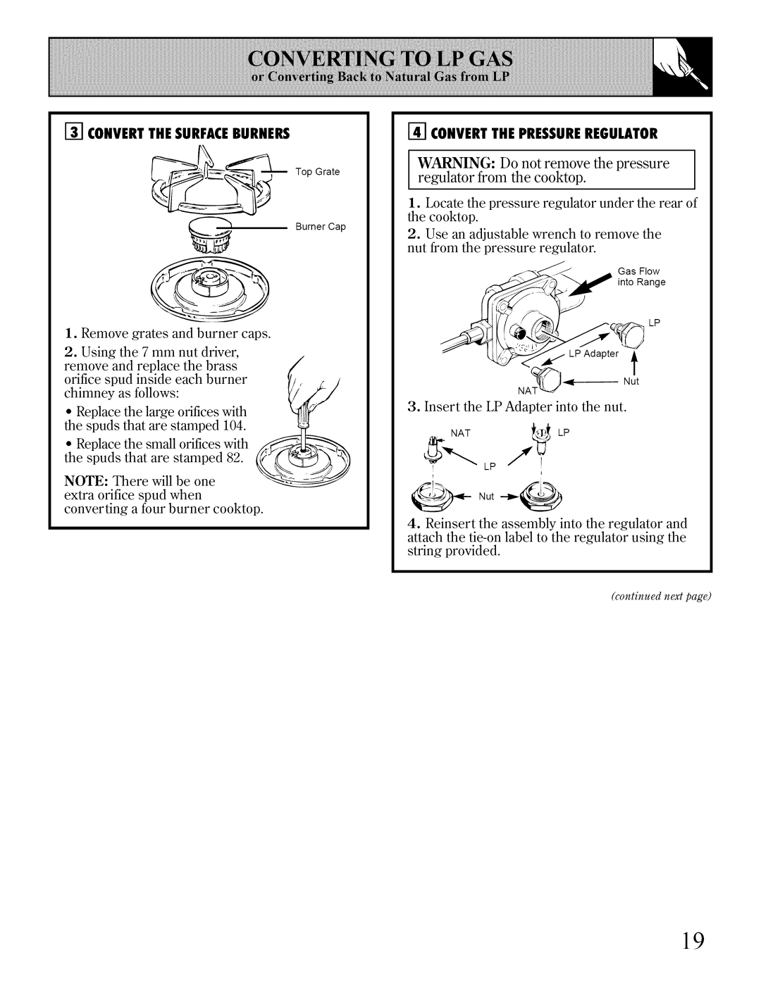 Bosch Appliances JGP640 Convertthe Surfaceburners, Convertthe Pressureregulator, Use an adjustable wrench to remove 