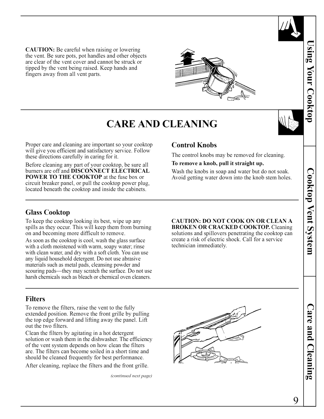 Bosch Appliances JGP640, JGP641 installation instructions Care and Cleaning, To remove a knob, pull it straight up 