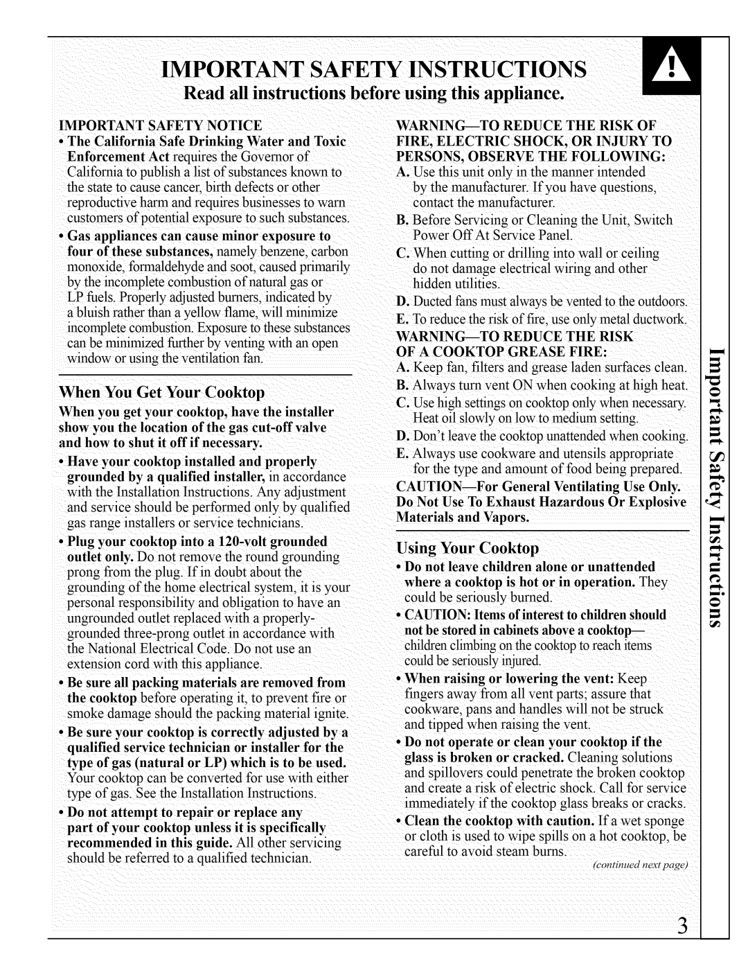 Bosch Appliances JGP640, JGP641 installation instructions Important Safety Instructions, Using Your Cooktop 