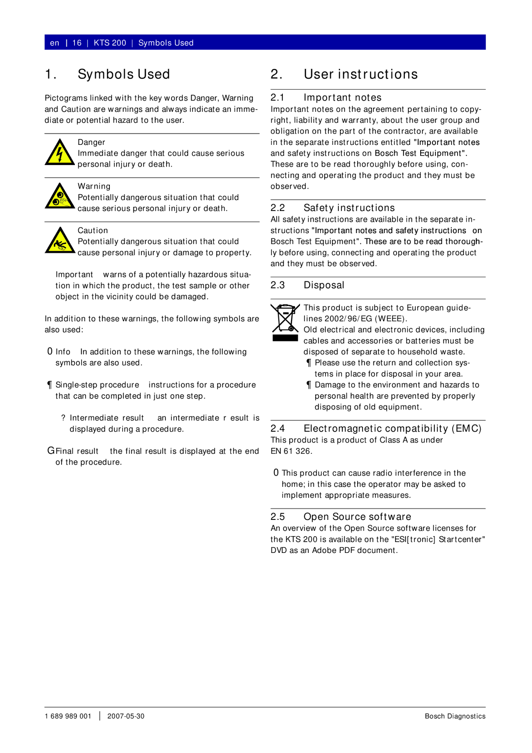 Bosch Appliances KTS 200 instruction manual Symbols Used User instructions 