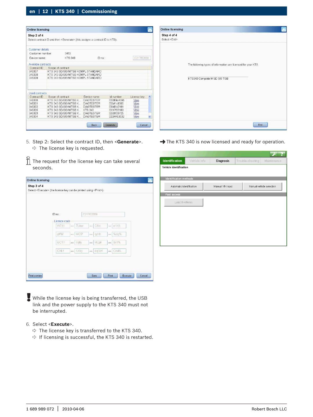 Bosch Appliances manual KTS 340 Commissioning 