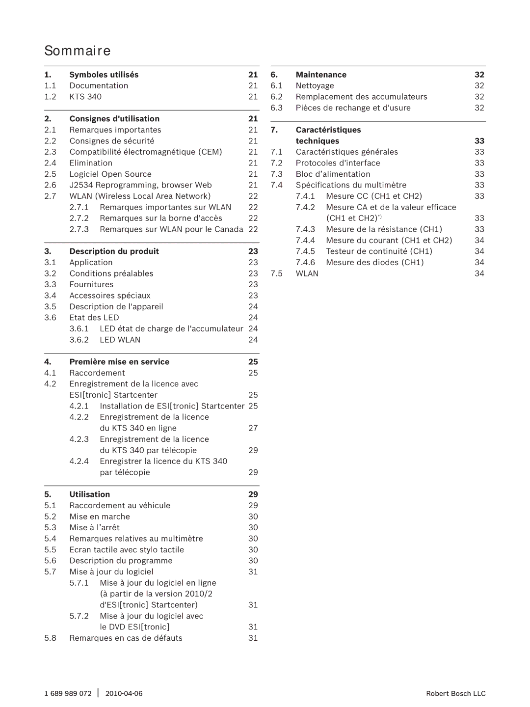 Bosch Appliances KTS 340 manual Sommaire 