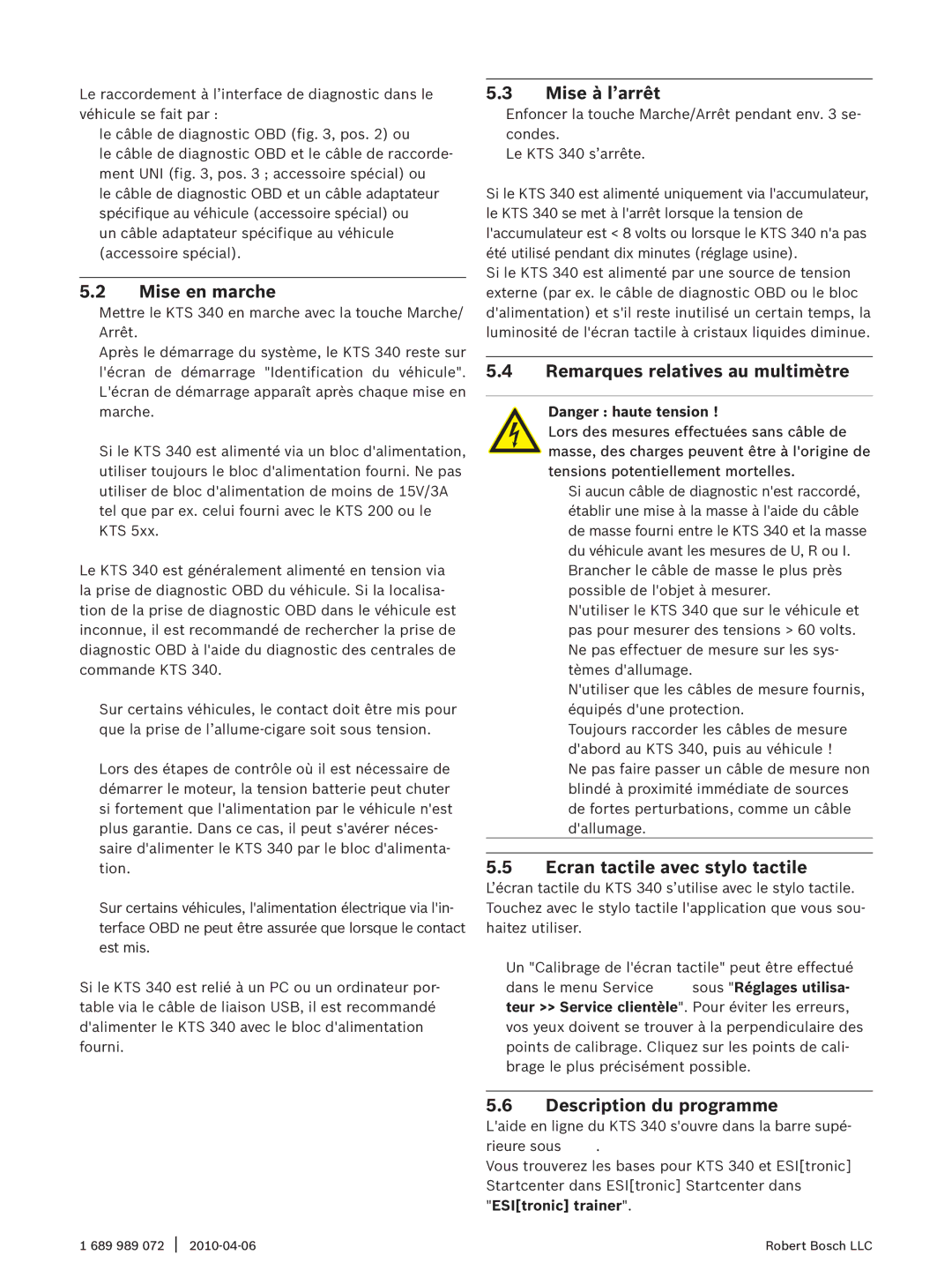 Bosch Appliances KTS 340 manual Mise en marche, Mise à l’arrêt, Remarques relatives au multimètre, Description du programme 