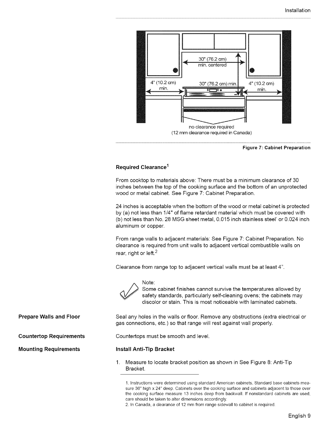 Bosch Appliances L0609466 manual Countertop Requirements, Mounting Requirements Install Anti-Tip Bracket 