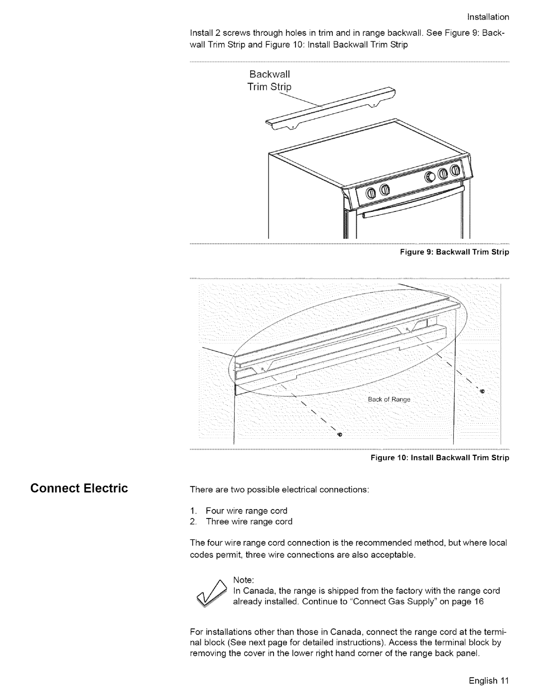 Bosch Appliances L0609466 manual Connect Electric, Backwall Trim Strip 