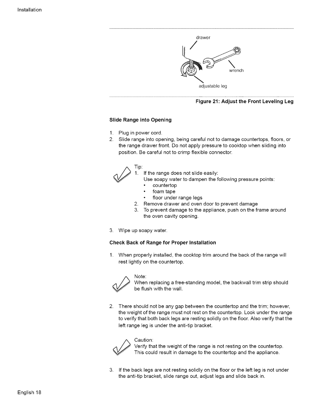 Bosch Appliances L0609466 manual Slide Range into Opening, Check Back of Range for Proper Installation 