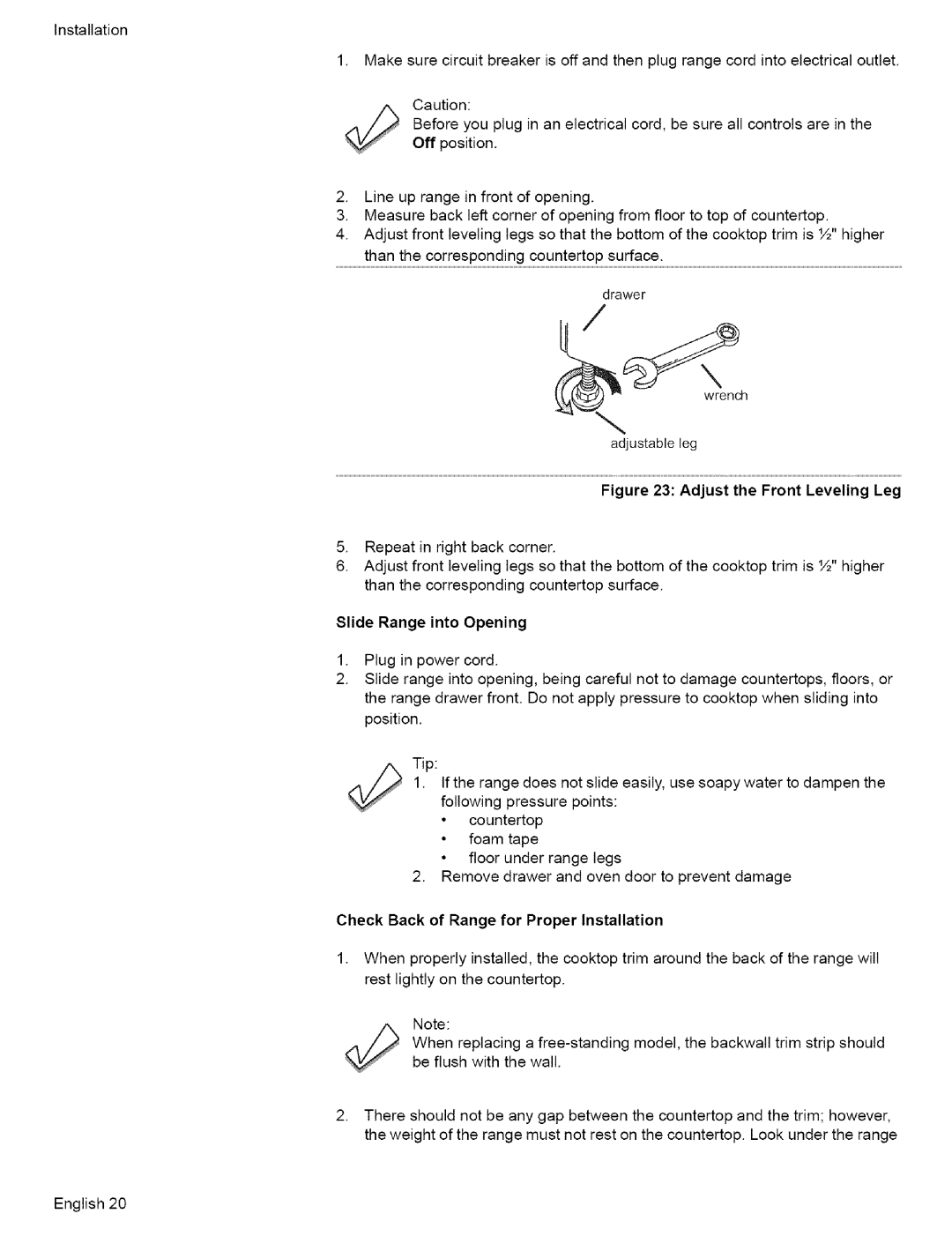 Bosch Appliances L0609466 manual Adjust the Front Leveling Leg 