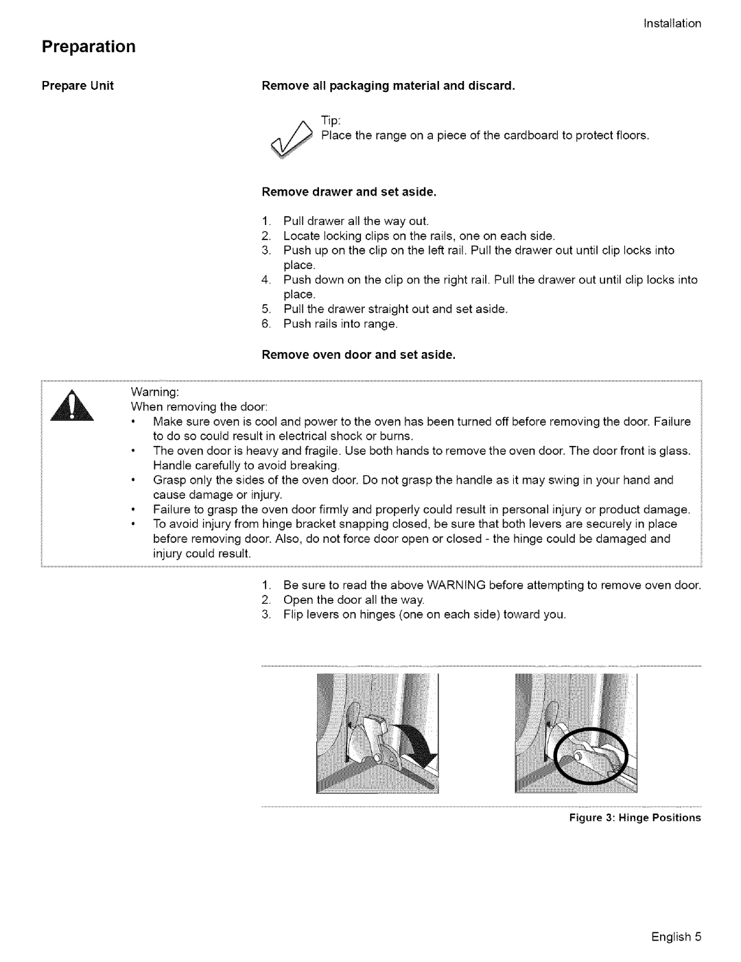 Bosch Appliances L0609466 Preparation, Prepare Unit Remove all packaging material and discard, Remove drawer and set aside 