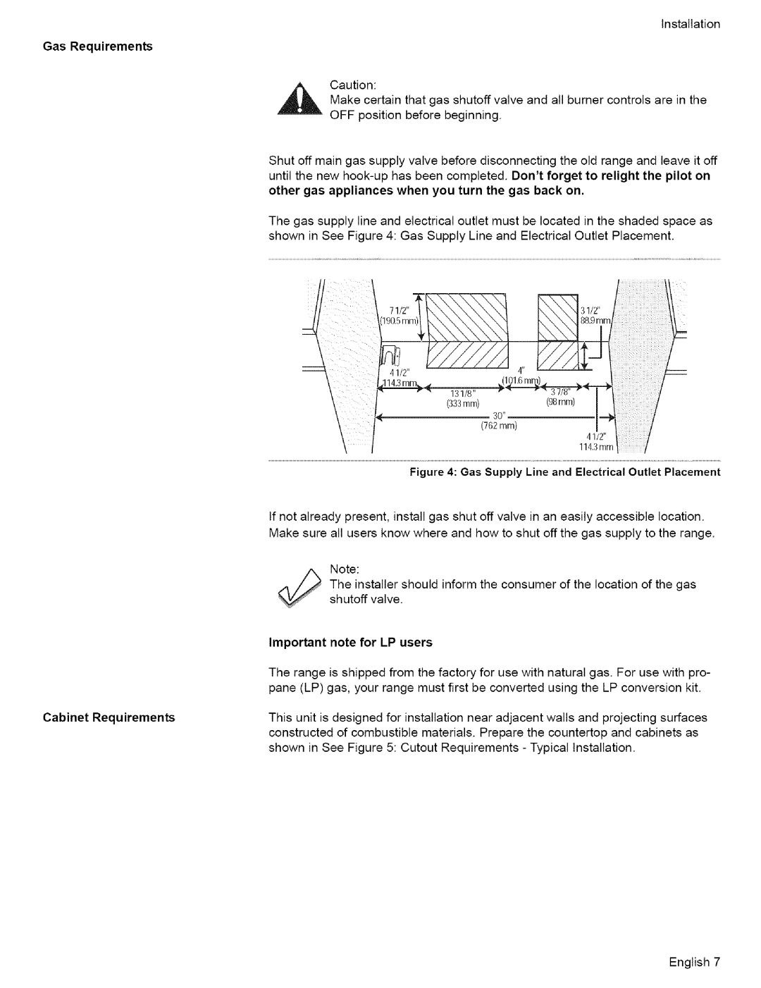Bosch Appliances L0609466 manual Gas Requirements, Important note for LP users, Cabinet Requirements 
