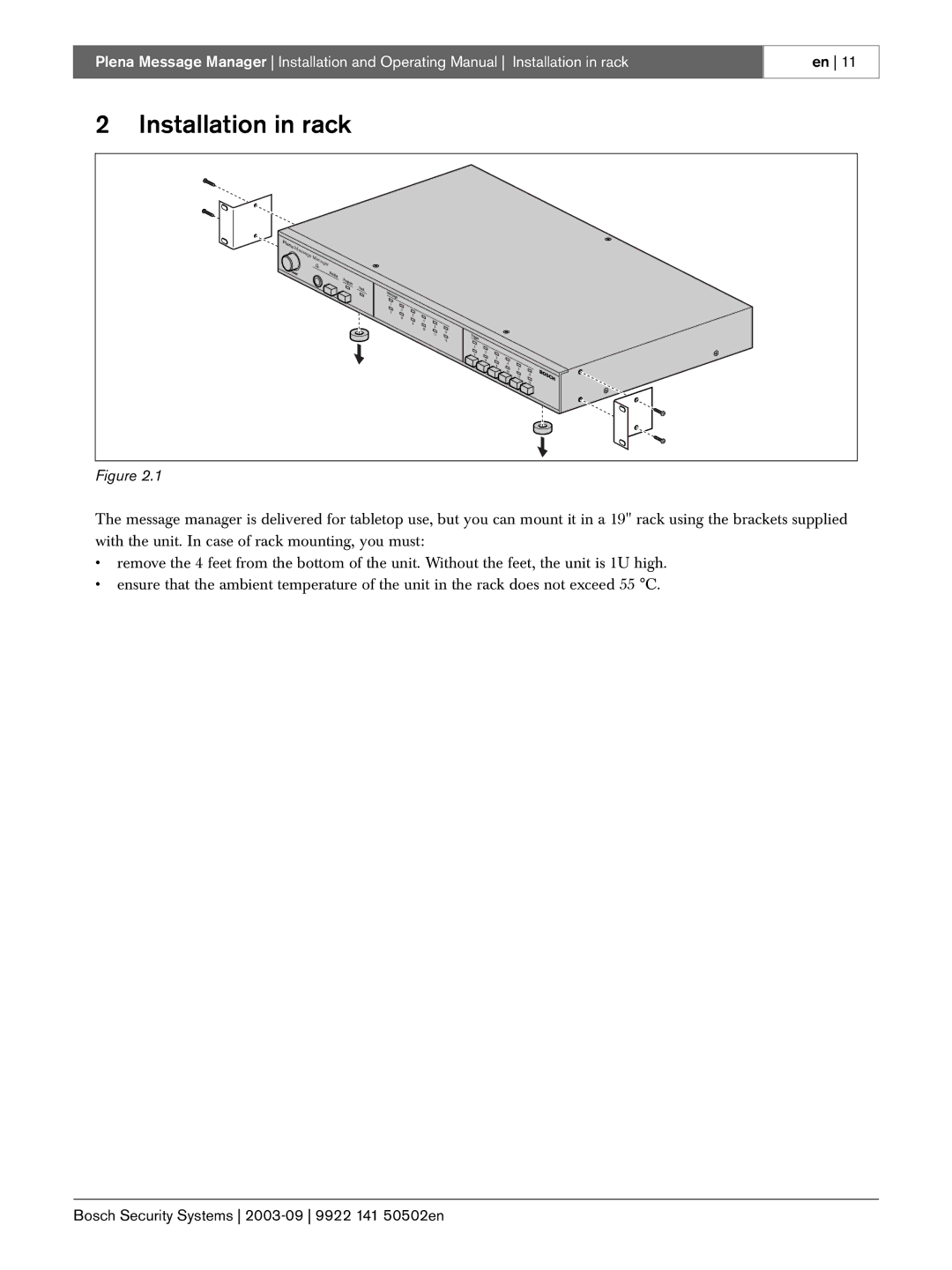 Bosch Appliances LBB 1965 manual Installation in rack 