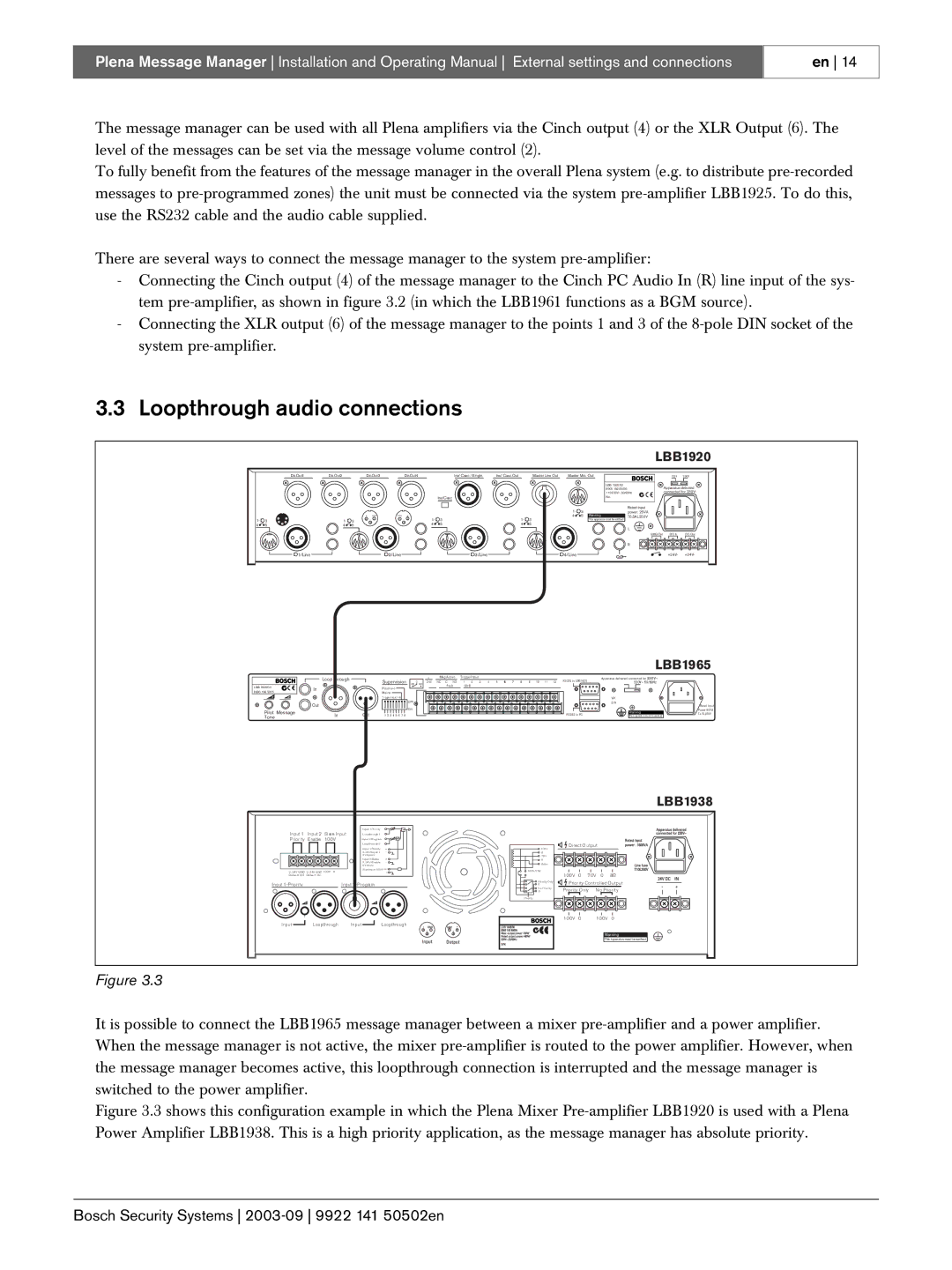 Bosch Appliances LBB 1965 manual Loopthrough audio connections, LBB1920 