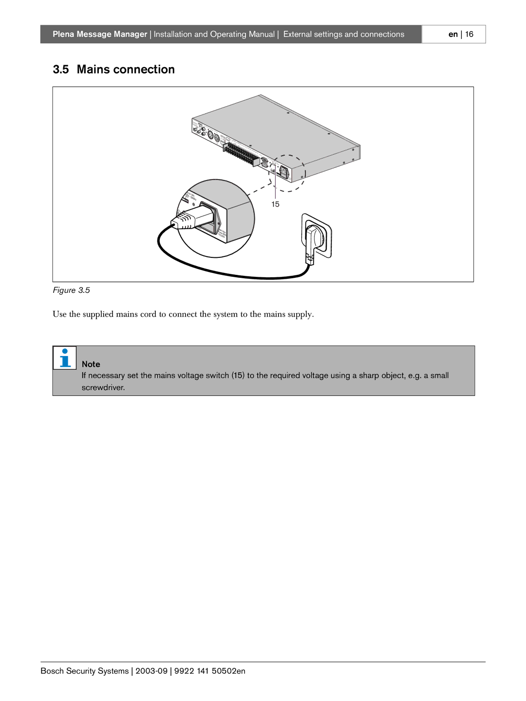 Bosch Appliances LBB 1965 manual Mains connection 