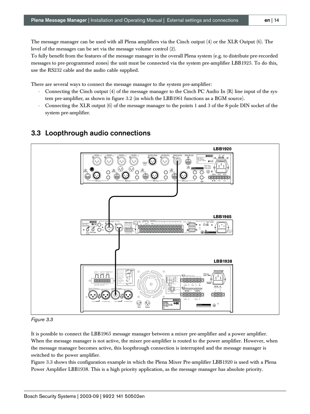 Bosch Appliances LBB 1965 manual Loopthrough audio connections, LBB1920, LBB1965, LBB1938 