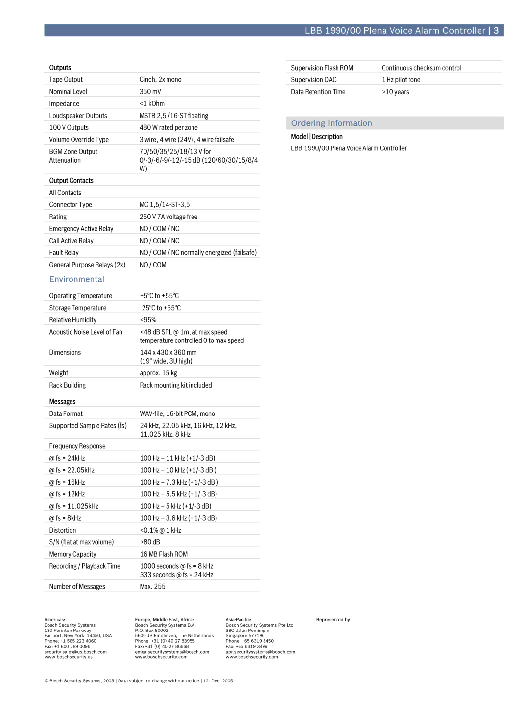 Bosch Appliances LBB 1990 0 manual Environmental, Ordering Information 