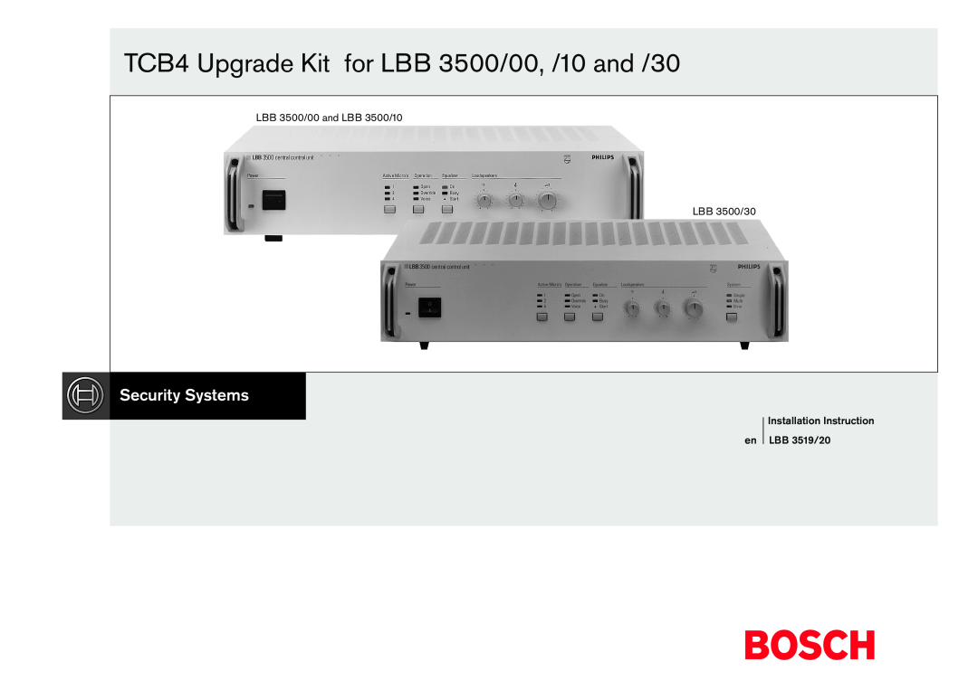 Bosch Appliances 20, LBB 3519 manual TCB4 Upgrade Kit for LBB 3500/00, /10 and /30, SecuritySystems 