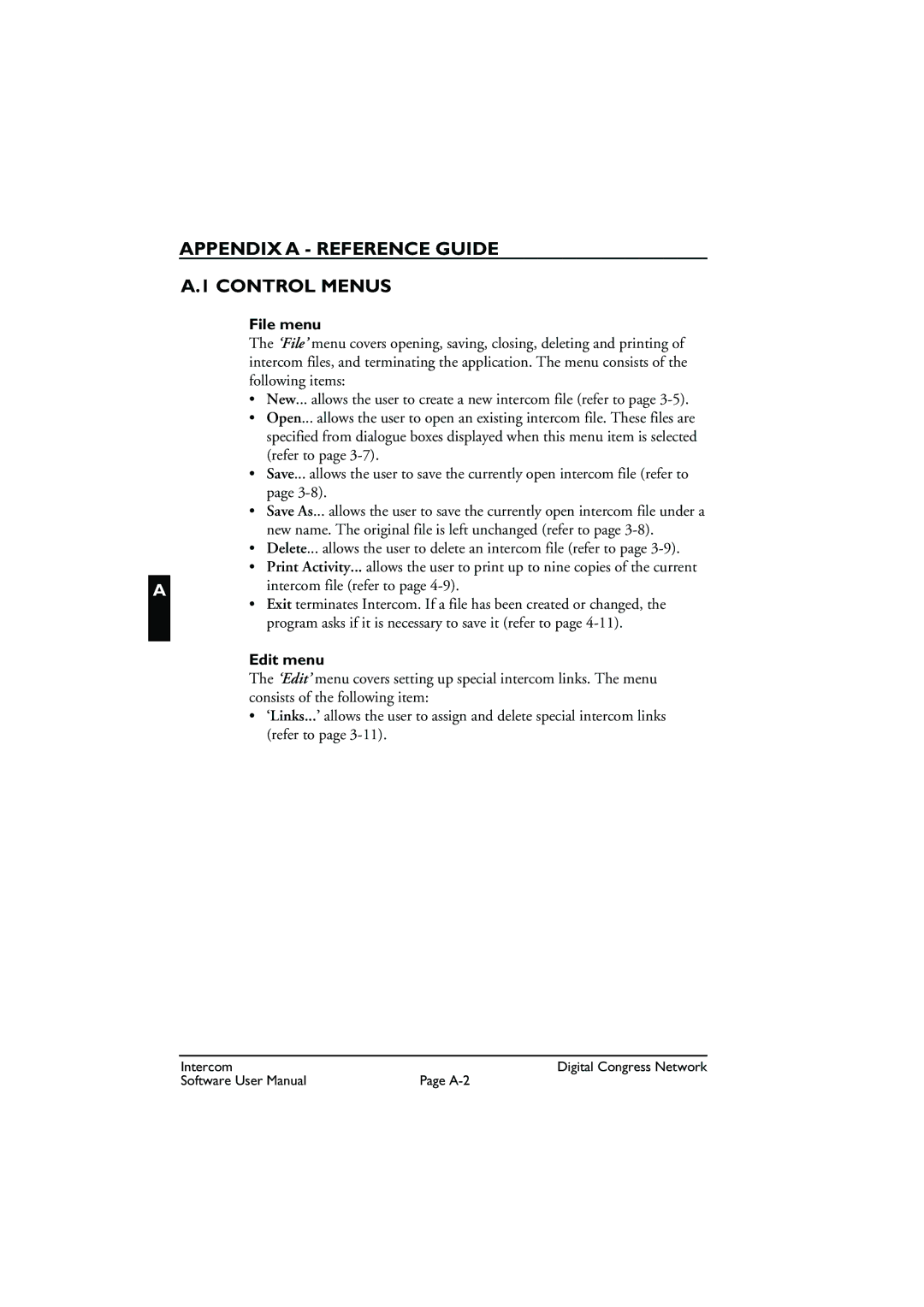 Bosch Appliances LBB 3573 user manual Appendix a Reference Guide Control Menus, File menu, Edit menu 