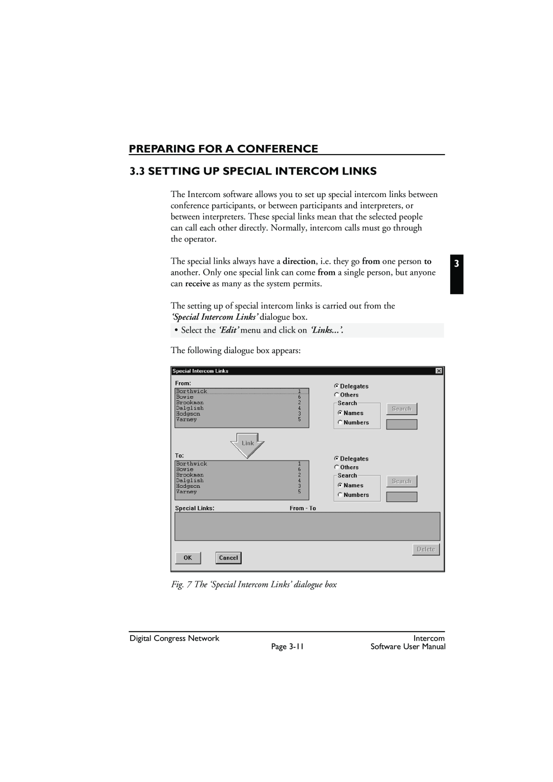 Bosch Appliances LBB 3573 user manual Setting Up Special Intercom Links, The ‘Special Intercom Links’ dialogue box 