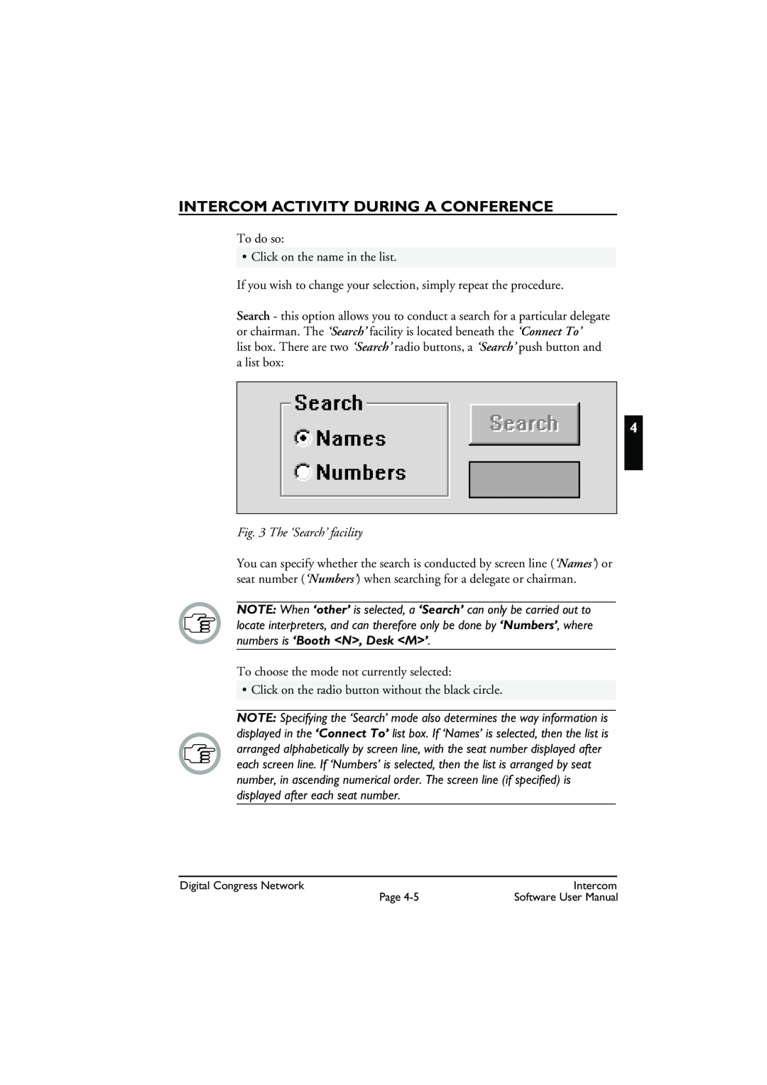 Bosch Appliances LBB 3573 user manual The ‘Search’ facility, Intercom Activity During A Conference 