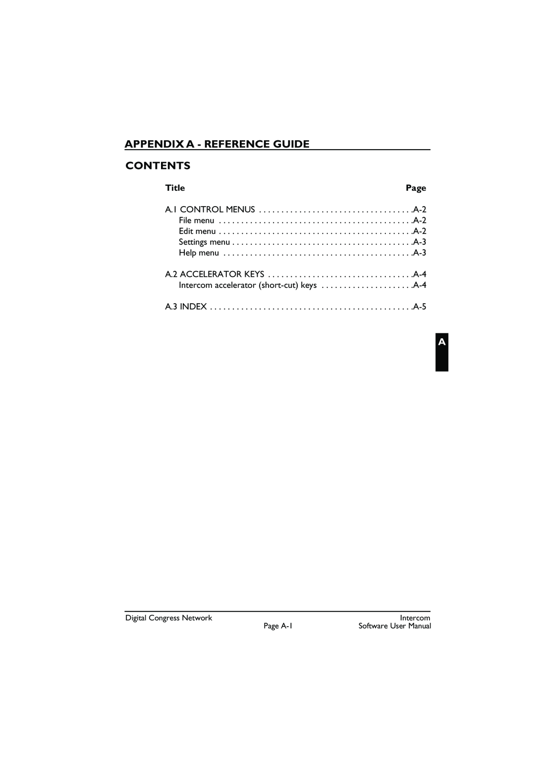 Bosch Appliances LBB 3573 user manual Appendix A - Reference Guide Contents, Title, Page 