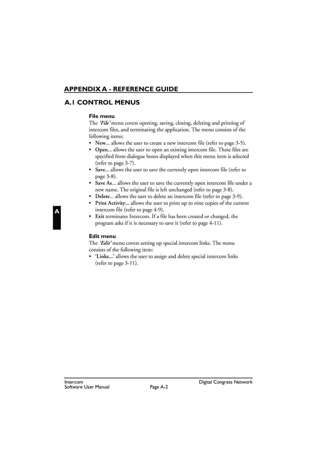 Bosch Appliances LBB 3573 user manual APPENDIX A - REFERENCE GUIDE A.1 CONTROL MENUS, File menu, Edit menu 