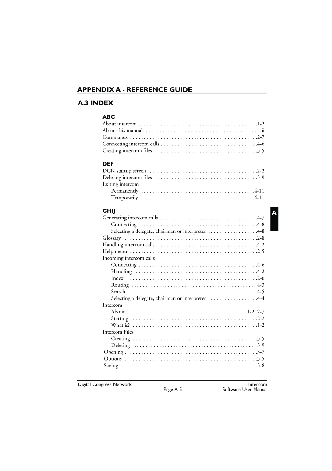 Bosch Appliances LBB 3573 user manual APPENDIX A - REFERENCE GUIDE A.3 INDEX, Ghij 